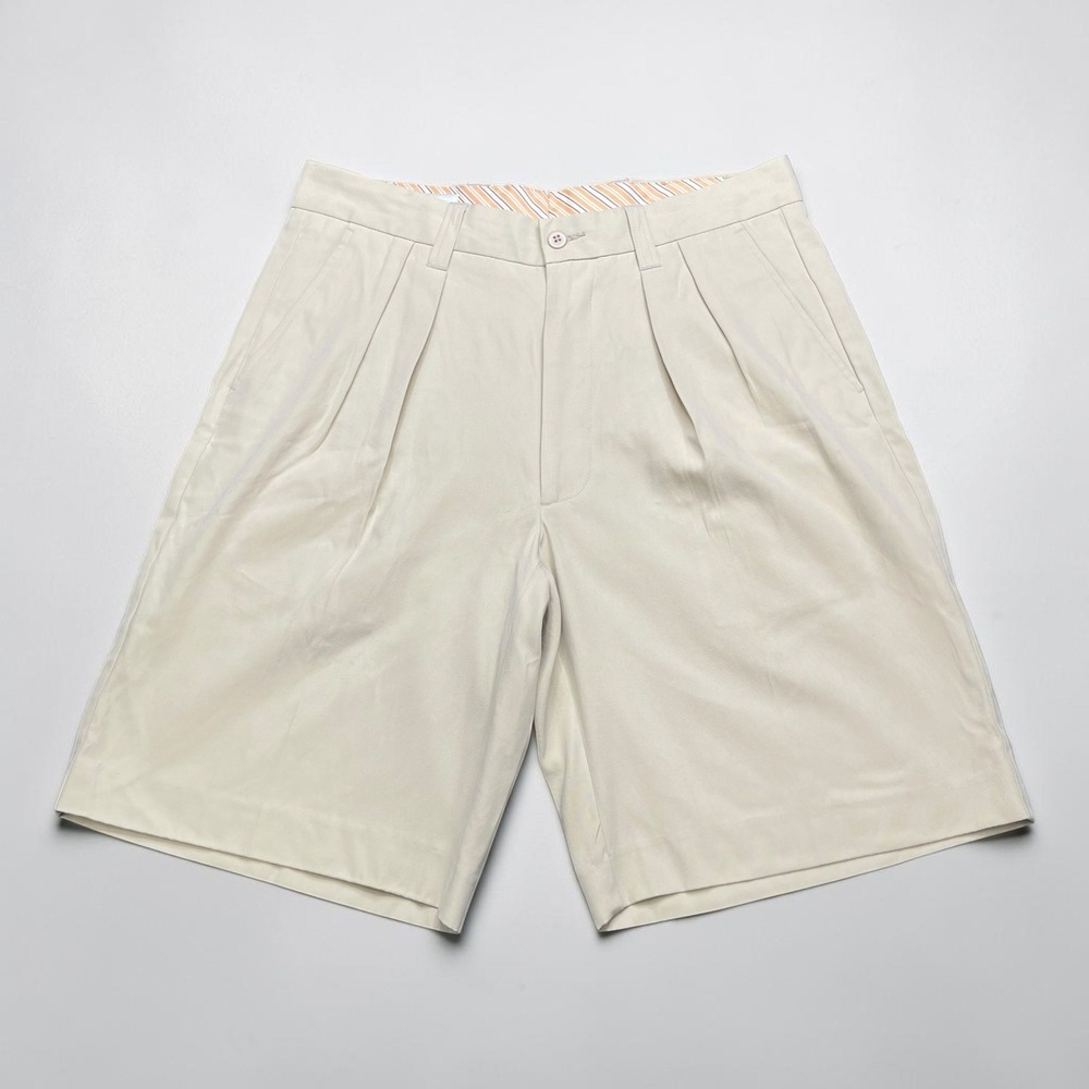 Vintage Deadstock Orvis Mens Silk Cotton Pleated Shorts Tan Size 32 Inseam 10"